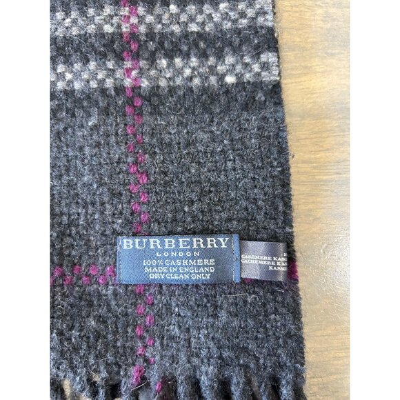 Burberry London 100% Cashmere Check Plaid Dark Charcoal Gray - Picture 8 of 9